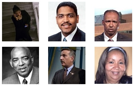 Some of the candidates whose campaigns were found liable (clockwise from top left) Diana Reyna, Miguel Martinez, Allan Jennings, Maria Baez, David Weprin and Garth Marchant.
