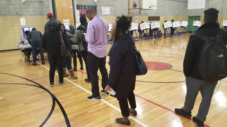 Turnout was steady at I.S. 174 throughout the day, poll workers said. Arrivals increased as the sun set.