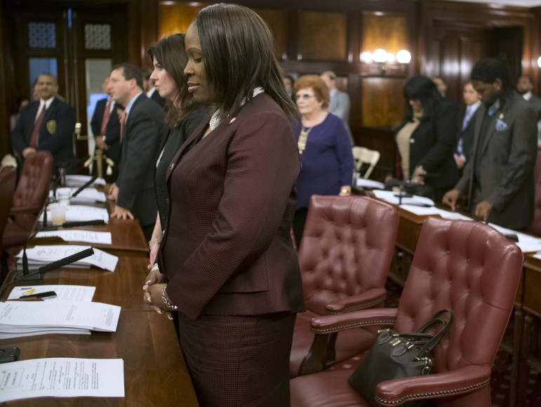 Bronx Councilmember Vanessa Gibson in prayer before a December 2013 stated meeting.