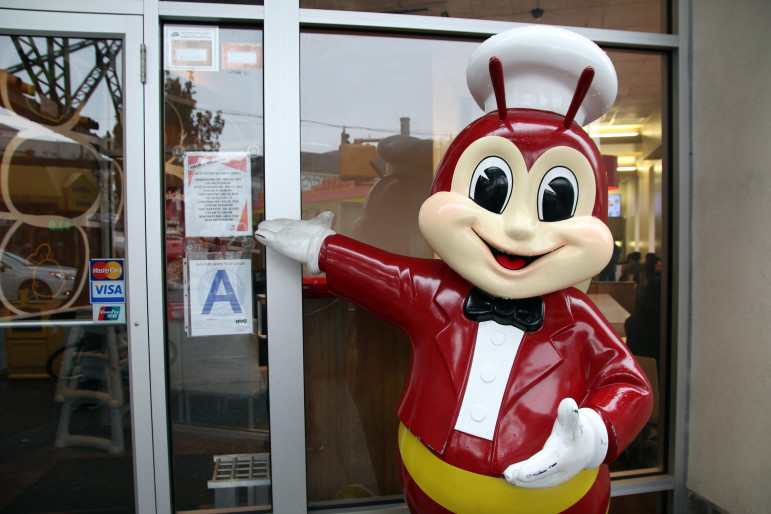 The Jollibee mascot in front of the company’s only New York City location in Woodside, Queens. 