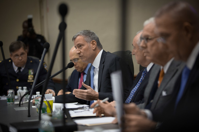 Mayor Bill de Blasio attends a tabletop meeting on New Year's Eve security preparations last week.