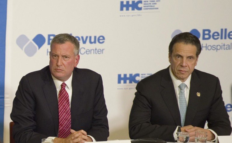The mayor and governor, seen at a 2014 press conference. Cuomo has faulted de Blasio for his handling of the homeless crisis, but  the story behind the rising shelter numbers is not one of a botched policy.