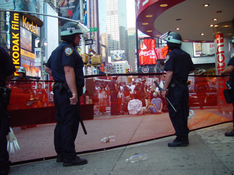 NYPD officers prepare to make arrests during the 2004 Republican National Convention.