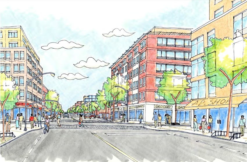 A rendering from a City Planning study depicts a new and improved Pitkin Avenue.