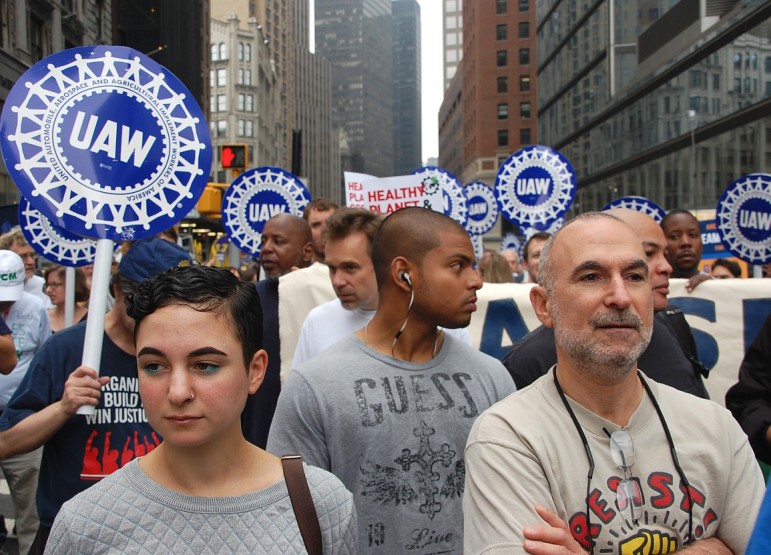 Members of the United Auto Workers in the September climate march in Manhattan.