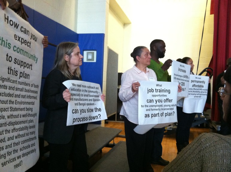 East New York residents presented some of their concerns about the de Blasio administration plans at a recent meeting.
