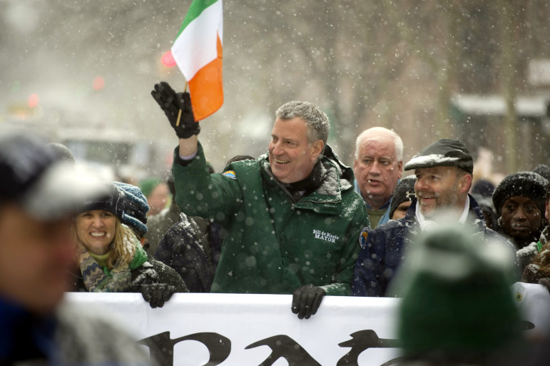 Mayor Bill de Blasio marches in Sunday's St. Pat's for All Parade on Skillman Avenue in Queens. 