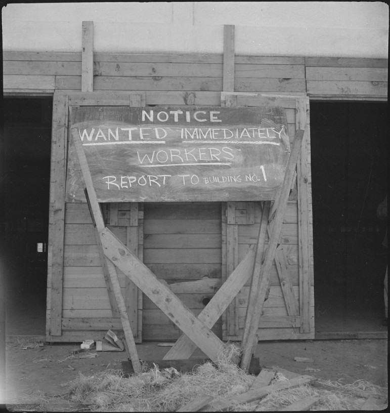 WWII-era help wanted sign in San Bruno, California.
