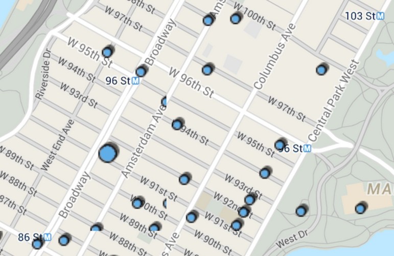 A screenshot of the NYPD Crime Map shows recent offense reports on the Upper West Side.