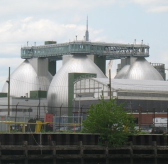 The egg-shaped digesters at the Newtown Creek Wastewater Treatment Plant.