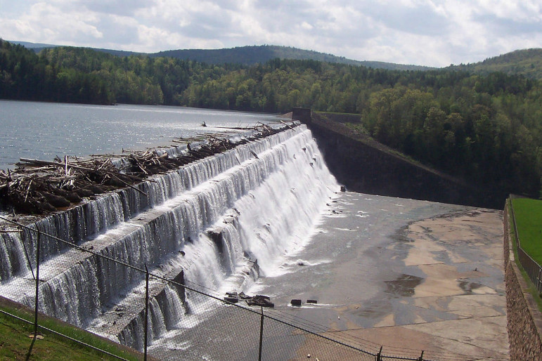 Gilboa Dam on the edge of the Schoharie Reservoir. As the city bought up land around reservoirs and streams in the Catskills, preventing any development from taking place there, the eagles thrived. 
