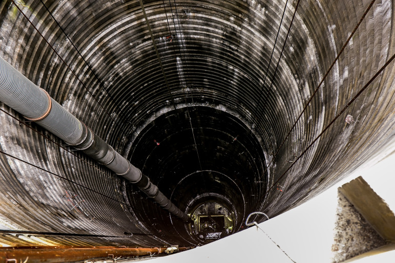 The 30-foot wide, 500-foot deep entryway to one of the biggest projects in city history: The work to address a massive leak in the Delaware Aqueduct.