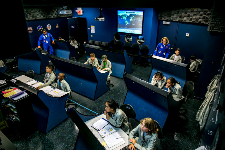 Students monitor a trip to the International Space Station from Mission Control at the Department of Education’s Summer Space Camp at the New York City Center for Space Science Education.