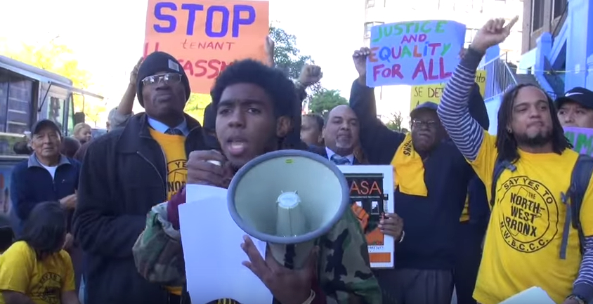 Members of Bronx tenant groups protested outside Bronx Housing Court on Thursday, October 15.