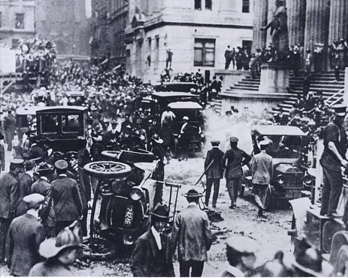 The aftermath of the 1920 Wall Street bombing.