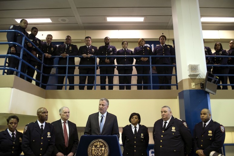 Mayor Bill de Blasio and Correction Commissioner Joe Ponte announce in March a 14-point plan to aggressively combat violence and promote a culture of safety on Rikers Island.