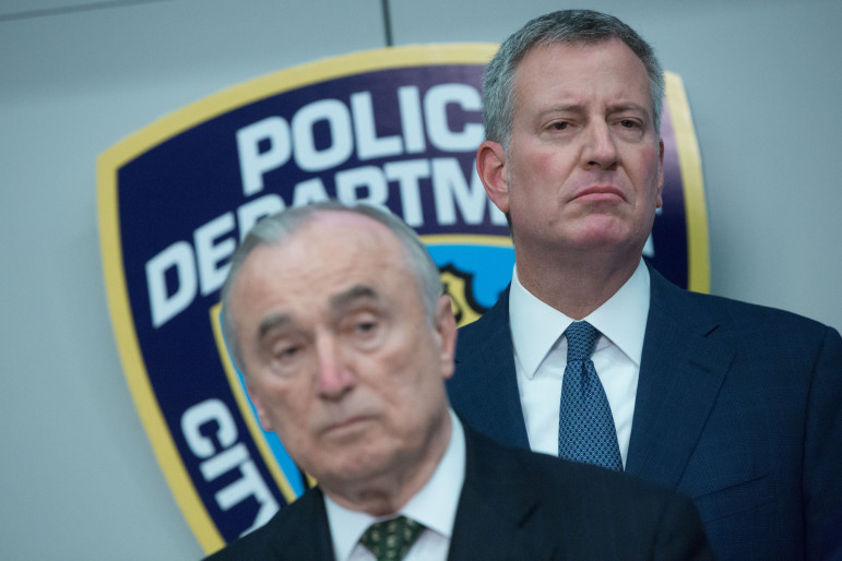 Commissioner Bratton and Mayor de Blasio at a recent press conference discussing 2015 crime numbers.