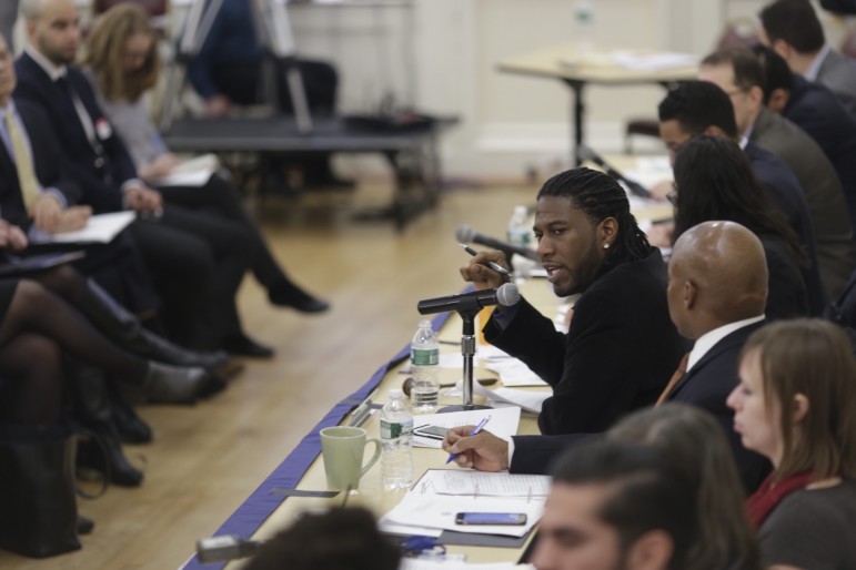 Council Member Jumaane Williams chairs the hearing in Brooklyn Borough Hall on Mitchell-Lama.