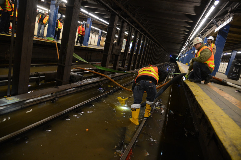 A water main break in a subway tunnel last April. If the city adds tens of thousands of housing units without adequate attention to infrastructure needs, that new and larger city might not be sustainable.