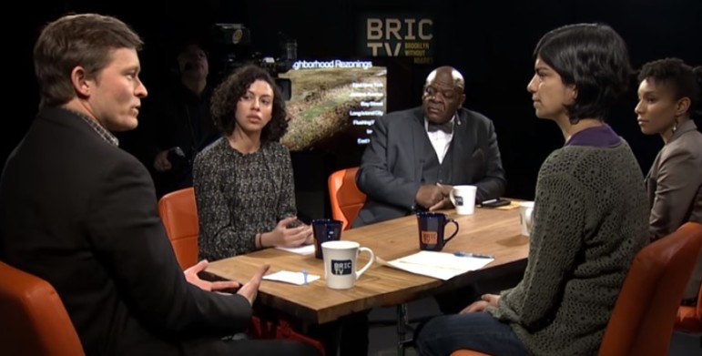 Your correspondent speaks with Pumarol and Muhammad to his left and Crespo and Williams to his right on the set of BkLive.