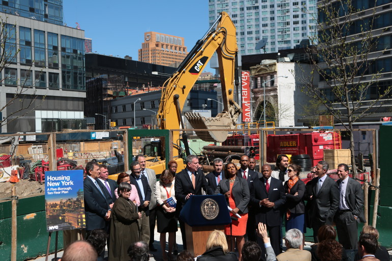 Mayor de Blasio unveils Housing New York in May 2014.