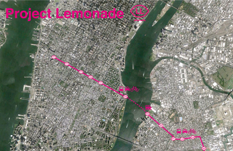The Lemonade Line (LL) would be 'a multimodal transportation strategy that provides an all-access pass to seamlessly linked buses, bikes, car-shares, and ferry lines following the L line above ground.' width=