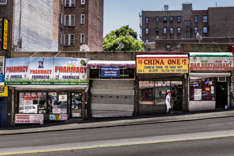 Businesses and store space for lease on East Gun Hill road between Hull Avenue and Decatur Avenue in the Bronx. In 2014 the Bronx led the city with a 30 percent increase in court-ordered commercial evictions.