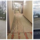 hotel parking lot, corridor and road