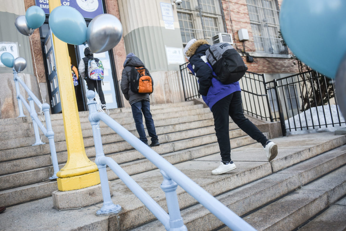Students head into a school in New York City