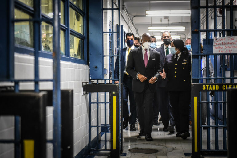 Mayor Adams tours a jail facility at Rikers