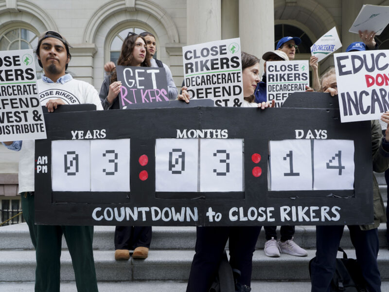 A rally to close the jails at Rikers Island