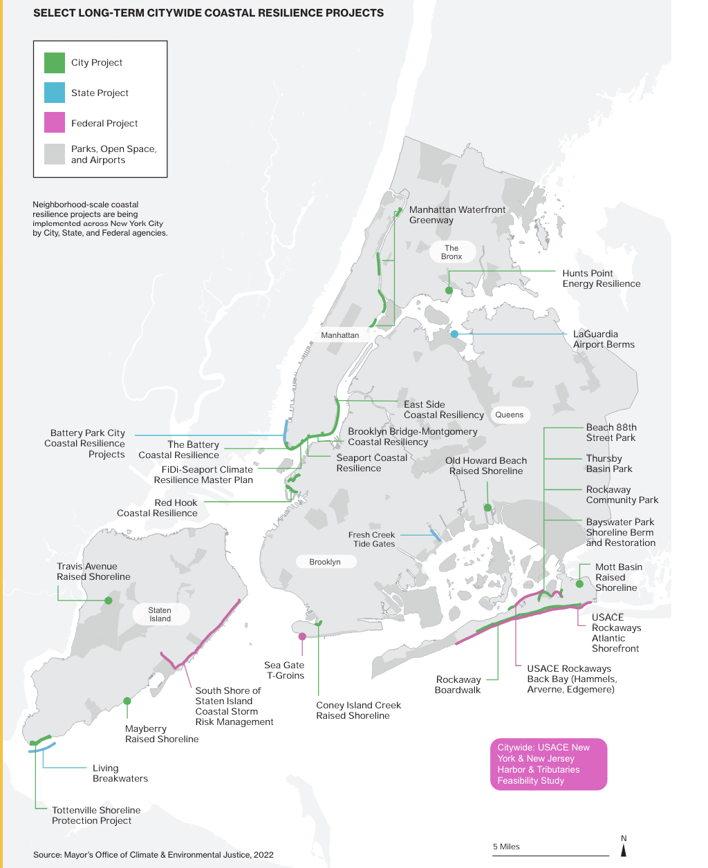 A map of planned coastal resiliency projects.